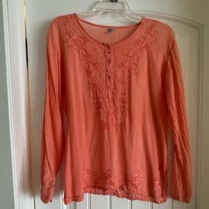 Women's Coral Embroidered Top